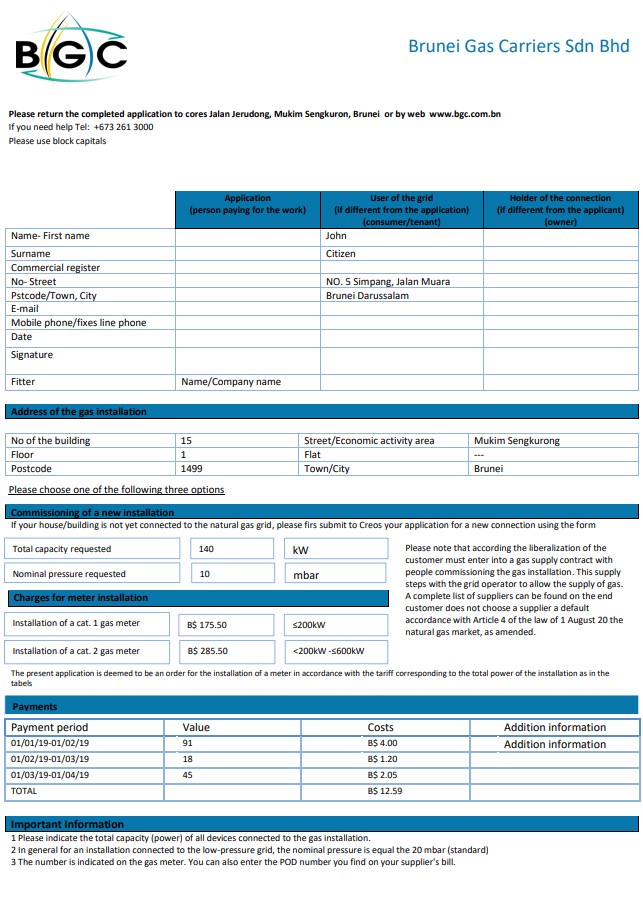 Brunei Gas Carriers gas utility bill